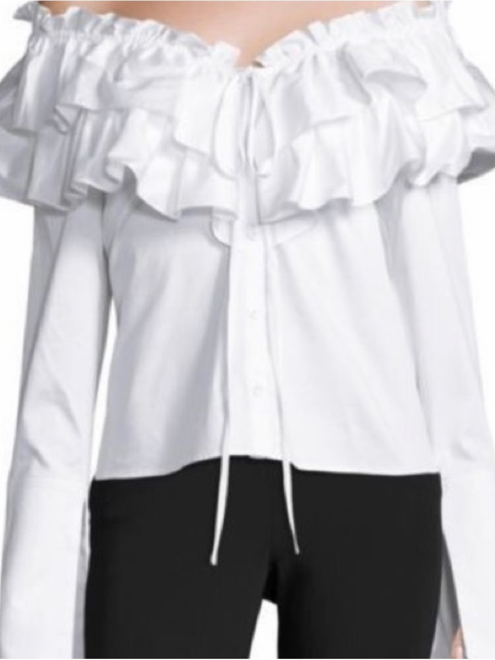 NWT Sz 0 Opening Ceremony White Off-the-Shoulder Ruffle Tie-Front Blouse